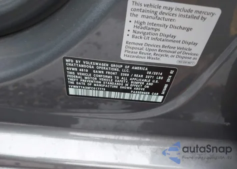 2015 Volkswagen Passat 1.8T Se from USA, damaged, VIN 1VWBT7A39FC017773